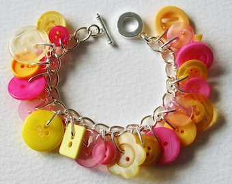Candy Colors Yellow and Sweet Pink Button Bracelet