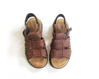 Vintage Mens 10 Alpine Design Brown Leather Sport Sandals Comfortable Walking Shoes Sandal Outdoor Mountaineering Hiker Hippie Natural Shoes