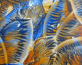 5X7 Blue Orange Abstract Encaustic (Wax) Original Painting / Beeswax Art / SFA (Small Format Art)