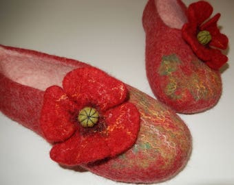 Slippers Felted Wool ''Poppy Slippers'' made in SCOTLAND, Edinburgh