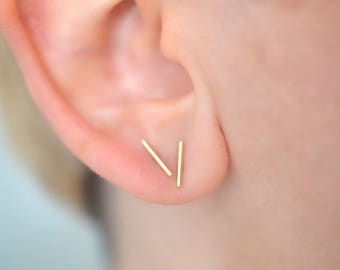 Tiny bar stud earrings in brass nickel free stud earrings multiple piercing mix and match stud earrings minimalist bar tiny bar stud