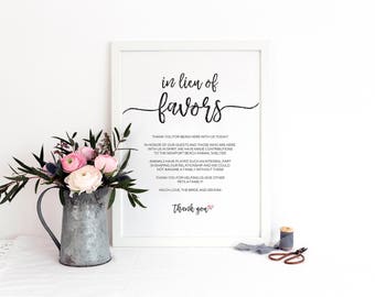 In Lieu of Favors Sign / Printable / Instant Download / Wedding / Brushstroke BR