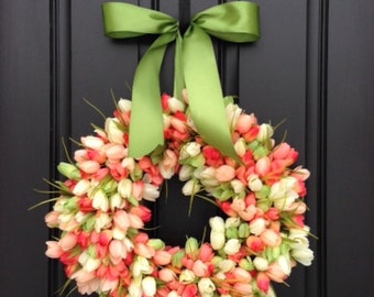 Tulips Front Door Wreath Door Wreaths Spring Tulips Mother's Day Wreath Easter Wreaths Easter Tulips Trending Wreaths