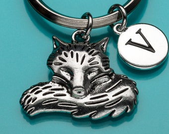 Silver Fox Keychain, Fox Key Ring, Fox Key Chain, Animal Charm, Initial Keychain, Personalized Keychain,Custom Keychain, Charm Keychain, 697