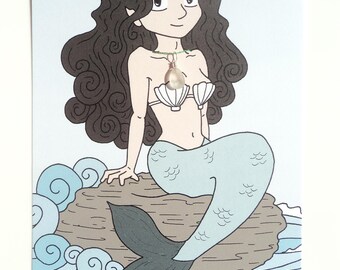 Seaham Sea Glass white Mermaids Tear Pendant - with mermaid gift card (EB01) - from Seaham beach, UK
