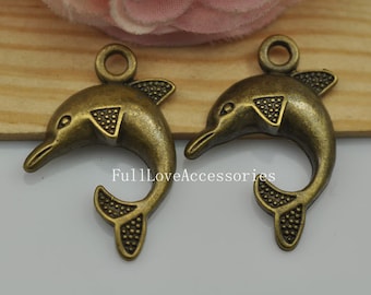 10pcs Antique Brass Dolphin Charms Pendant 22x32mm Antique Bronze Dolphin Charms Connector
