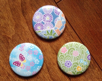 Spring Origami Button / Magnet Set of 3