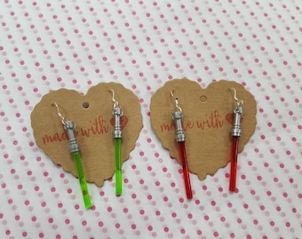 Gorgeous Handmade Lightsaber Earrings, Sterling Silver, Made using Lego Starwars pieces