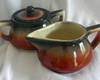 Earth Tone Cream and Lidded Sugar Set | Signed McCOY | Vintage 1950s