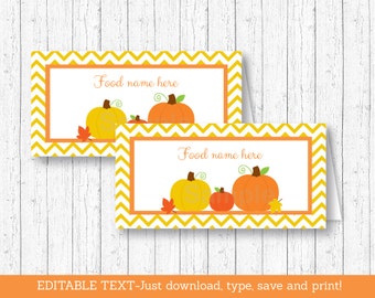 Pumpkin Buffet Cards / Pumpkin Tent Cards / Pumpkin Place Cards / Pumpkin Baby Shower / INSTANT DOWNLOAD Editable PDF A105