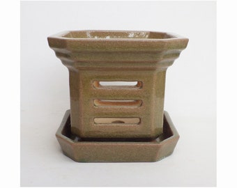 Orchid Pot with water tray by Louise Pull, SECOND, 14 x 16 cm