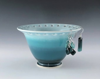 Ceramic Earring Holder, Teal Earring Bowl, Jewelry Holder, Porcelain Earring Bowl, Pottery Earring Bowl, Jewelry Storage Dish, Earring Stand