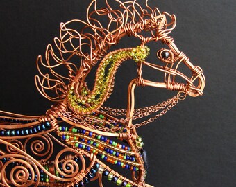 Carousel Pony Copper Wire Beaded Sculpture