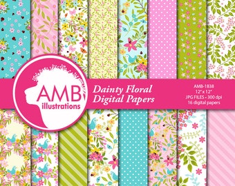 Shabby Chic paper, floral Digital Papers, Country floral, wedding paper, floral pattern, scrapbook paper, commercial use, AMB-1838