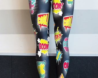 Comic Book leggings, women leggings, book leggings, comic tights, party leggings, printed leggings, printed tights, designer leggings