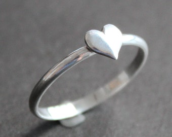 Heart Ring - Sterling Silver 2mm Band with 6mm Silver Heart - Valentines Gift