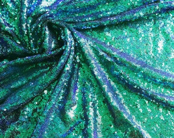 3mm Mermaid Tail Sequin Fabric - Sparkling Iridescent Green Purple Sequins Fish Scales - 47''/ 120cm wide