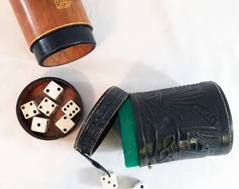 Vintage Dice Cup, Dice Games, Choice of Black or Brown Leather