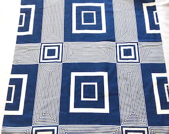 Geometric Drapes by Bates Bedspreads in Royal Blue Super Squares with Pinch Pleats New in Package Vintage Curtains