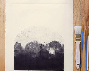 ORIGINAL MONOTYPE, Yosemite inspired monotype, 11" x 13.5"