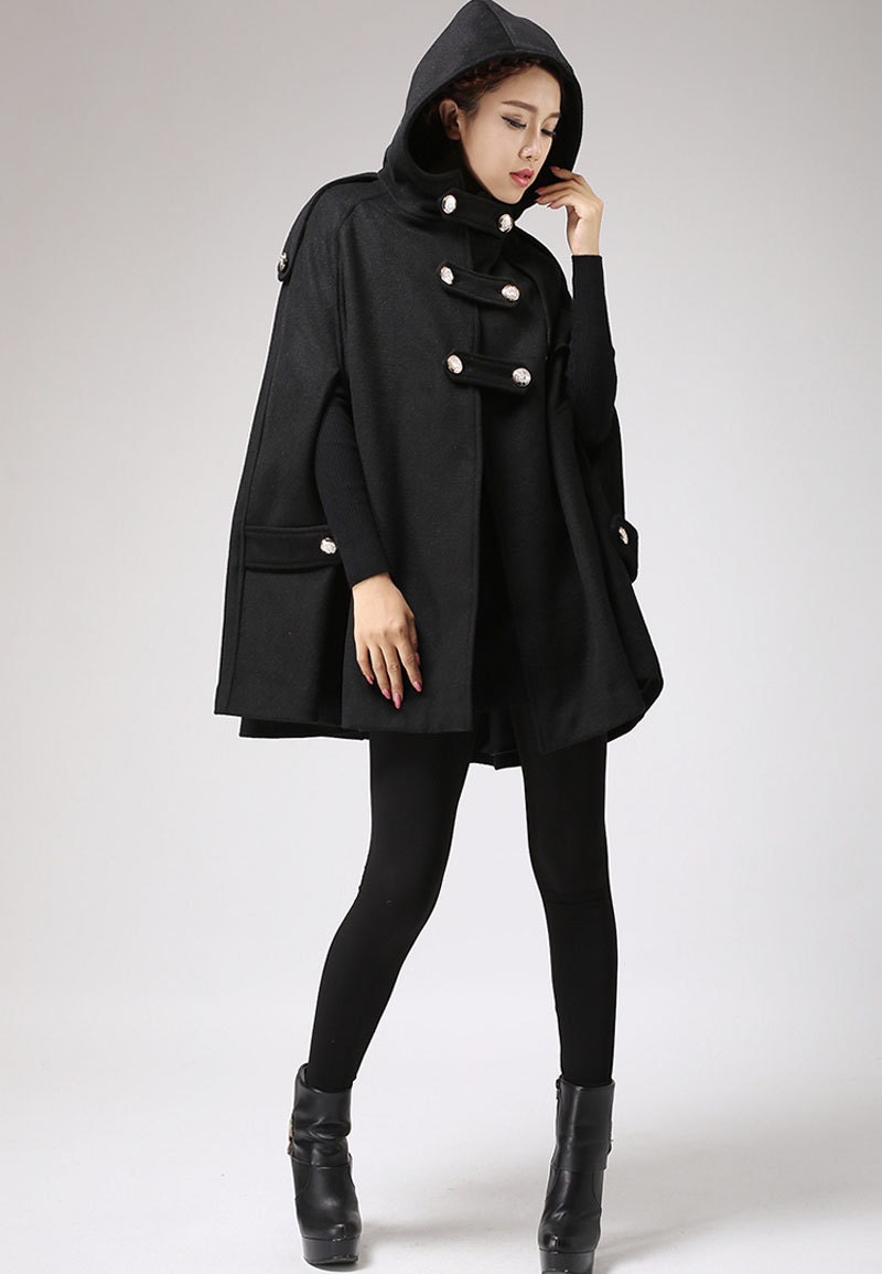 Black cape wool cape cape coat wool cloak womens cape