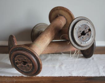 3 Large Industrial Wooden Spools, Vintage Industrial Bobbin, Industrial Decor, Factory Fresh