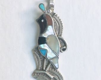 vintage southwestern inlaid quail pendant