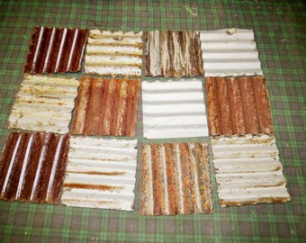 12 pieces of 6" x 6" Reclaimed Metal corrugated roofing tin tiles
