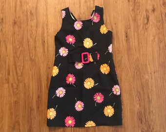Vintage 90s Black Daisy Buckle Mini Tank Dress