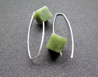 Canadian jade earrings. green jade jewelry. made in Canada. sterling silver earings.