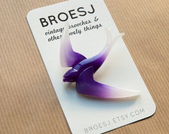 Vintage Swallow Brooch Purple Plastic Bird Pin