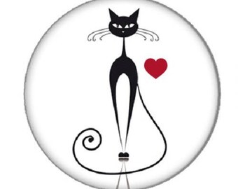 cabochon black cat and heart, 25mm