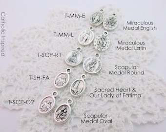 Tiny Miraculous Scapular Medals - Dainty Small Catholic Saint Sacred Heart Our Lady of Mount Carmel Mary - Oxidized Silver