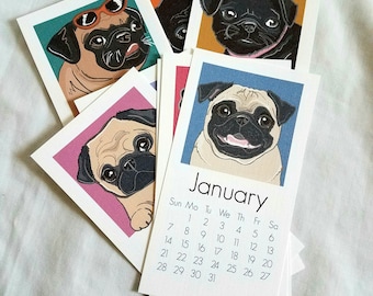 2018 Pug Calendar - Printed on Recycled Linen Paper