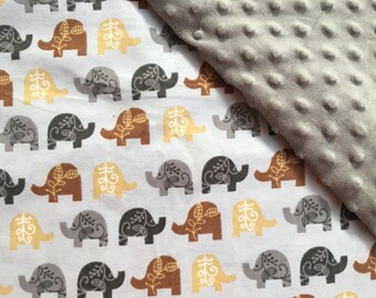 Baby Car Seat Canopy COVER or NURSING Cover: Brown and Grey Elephants on Grey with Grey Minky, Personalization Available