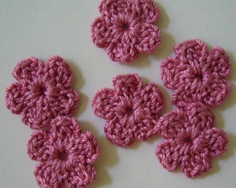 Crocheted Flowers - Rose Pink Forget-Me-Nots - Cotton Flowers - Crocheted Flower Appliques - Crocheted Flower Embellishments - Set of 6