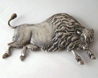 Large Vintage Sterling Bison Buffalo Brooch