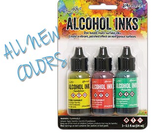 All NEW COLORS Ranger Alcohol Ink / Key West set includes 1 each, Pistachio / Dandelion / Coral at Linda's Art Spot