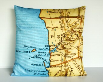 City maps cushion PERTH / Australia map cushion, organic cotton, pillow, 16"