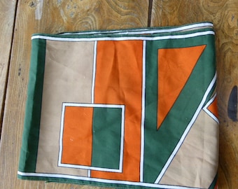 SCARF from paris, design green and orange, vintage 1970, polyester