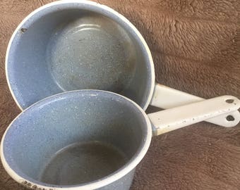 Two Gray Enamelware Pots