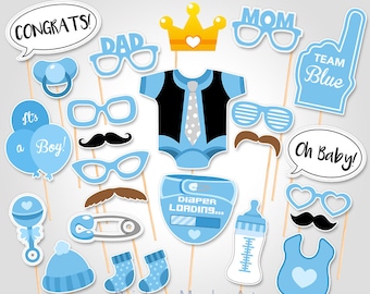 Baby Shower Photo Booth Props - Printable Photo Booth Props - It's a Boy Photobooth Props - Blue Baby Shower Printable Party Props