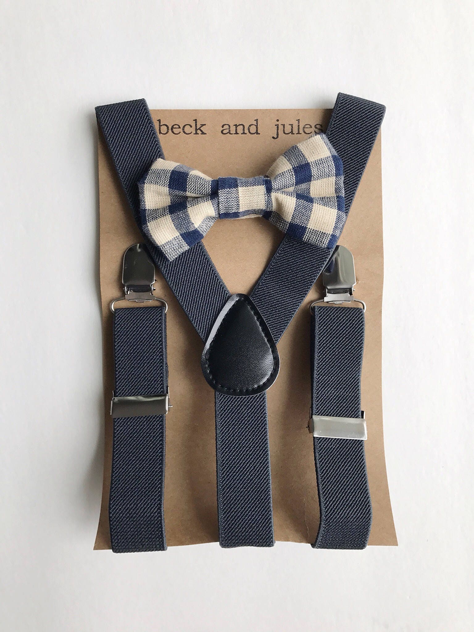 Little boys grey suspenders and matching bow tie set