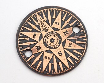 2 hole copper compass bracelet component, link, 25mm