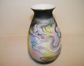 Vintage Oriental Dragon Vase Enamel Moriage Japan