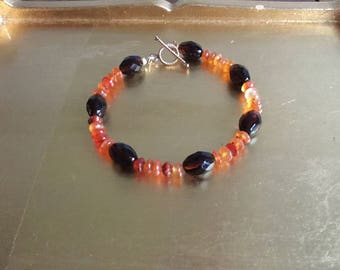 Bracelet of carnelian and smokey quartz semi-precious beads, gift.