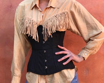 Black Cotton Coutil Steel Boned Victorian style Over underbust corset. xs small silver grommets. tight lacing corset. steampunk goth