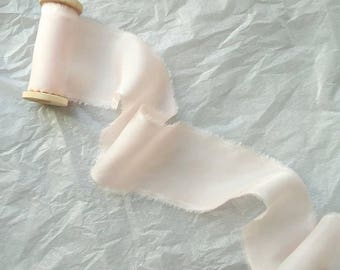 PALE BLUSH Silk Ribbon, Hand Dyed Silk Ribbon, 3 yards, Perfect for Bouquets, Invitations, Wedding decor and stationary, Gift wrapping