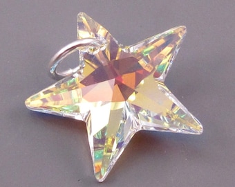 Star Charm Swarovski AB Crystal Star Charm, Swarovski Star Pendant, Necklace Pendant with Sterling Silver Jump Ring