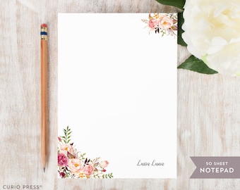 Personalized Notepad - PAINTED FLORALS I - Stationery / Stationary Notepad - rustic floral peonies watercolor notes